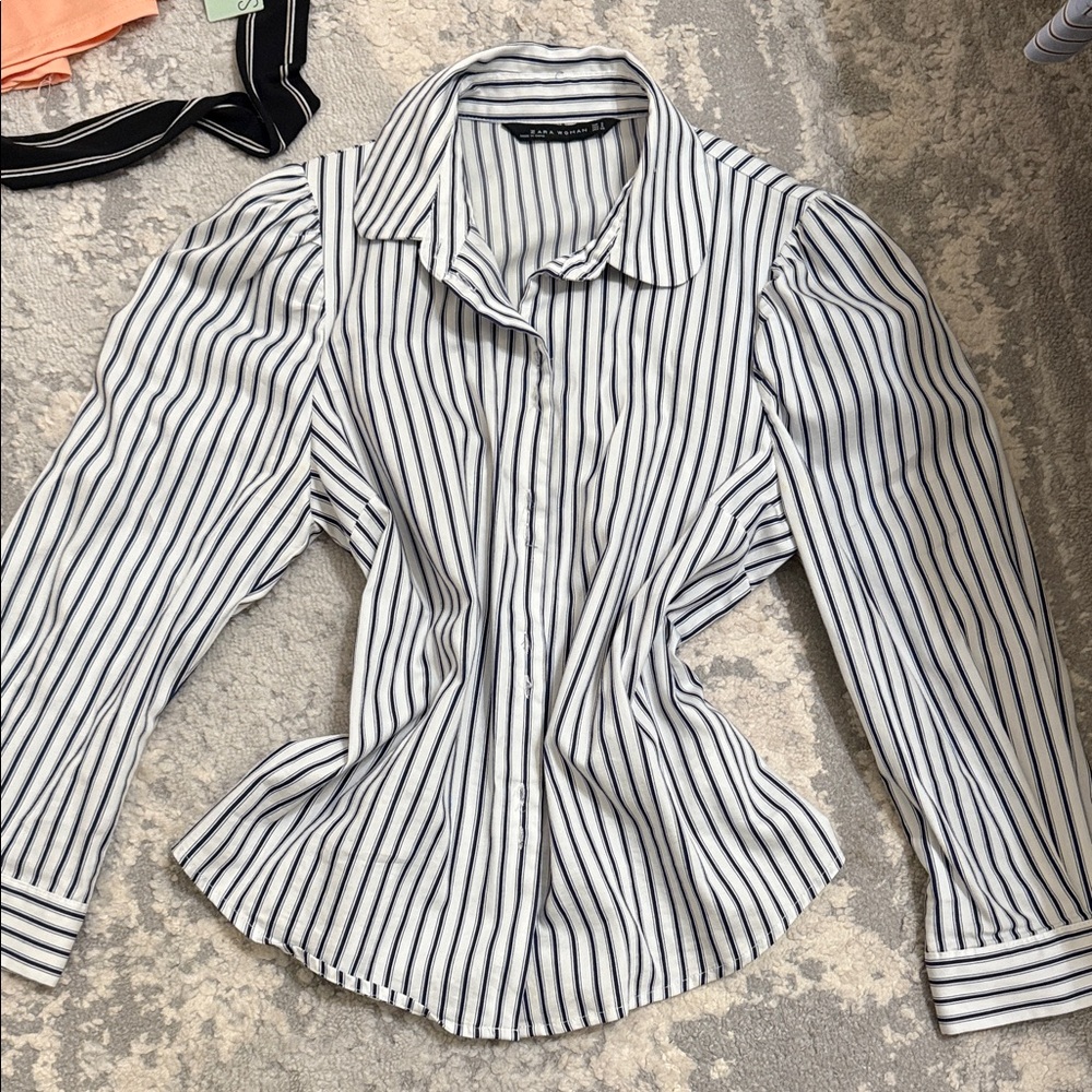 Zara Monochrome Striped Button-Down Shirt